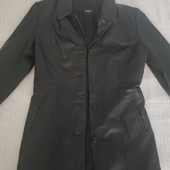 Crown black ladies leather jacket - Sz 8 - Picture 3 of 3
